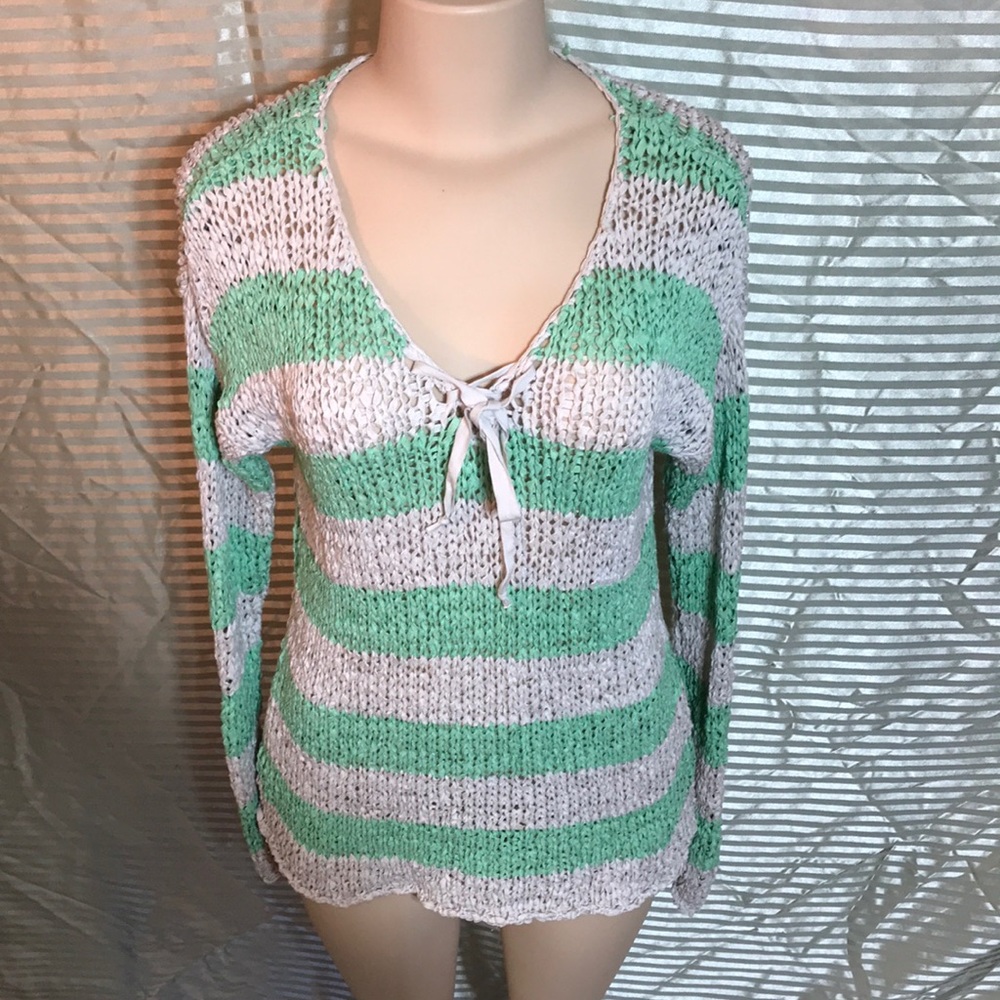 Mint Striped Extremely Chunky Knit Long Sleeve Top